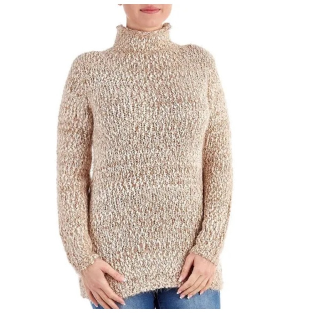 Chelsea & Theodore Womens Eyelash Sweater Size L Beige Multicolor Fuzzy Chunky